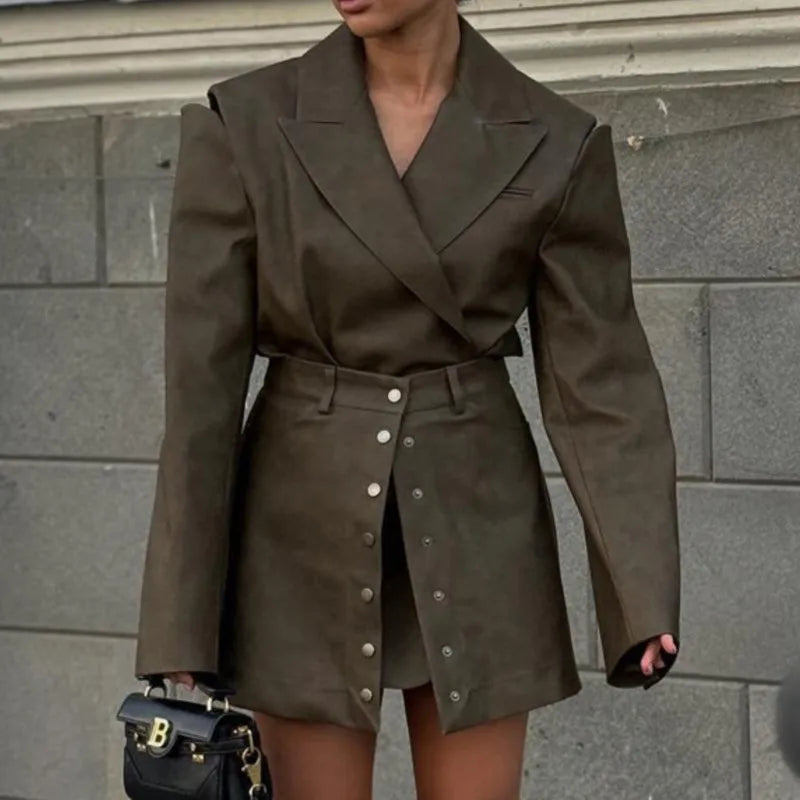 Loose Khaki O Two Pieces Set