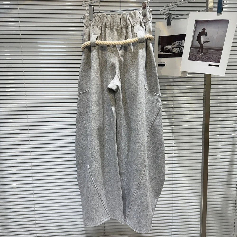 Loose  Braided Rope Belt pants