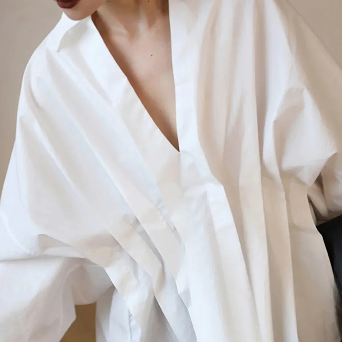 White Blouse  V-neck Solid