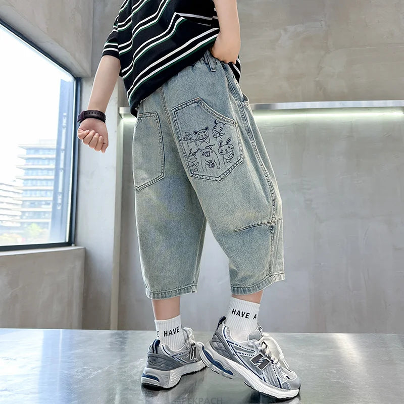 Boys Cartoon Print Capris Pants