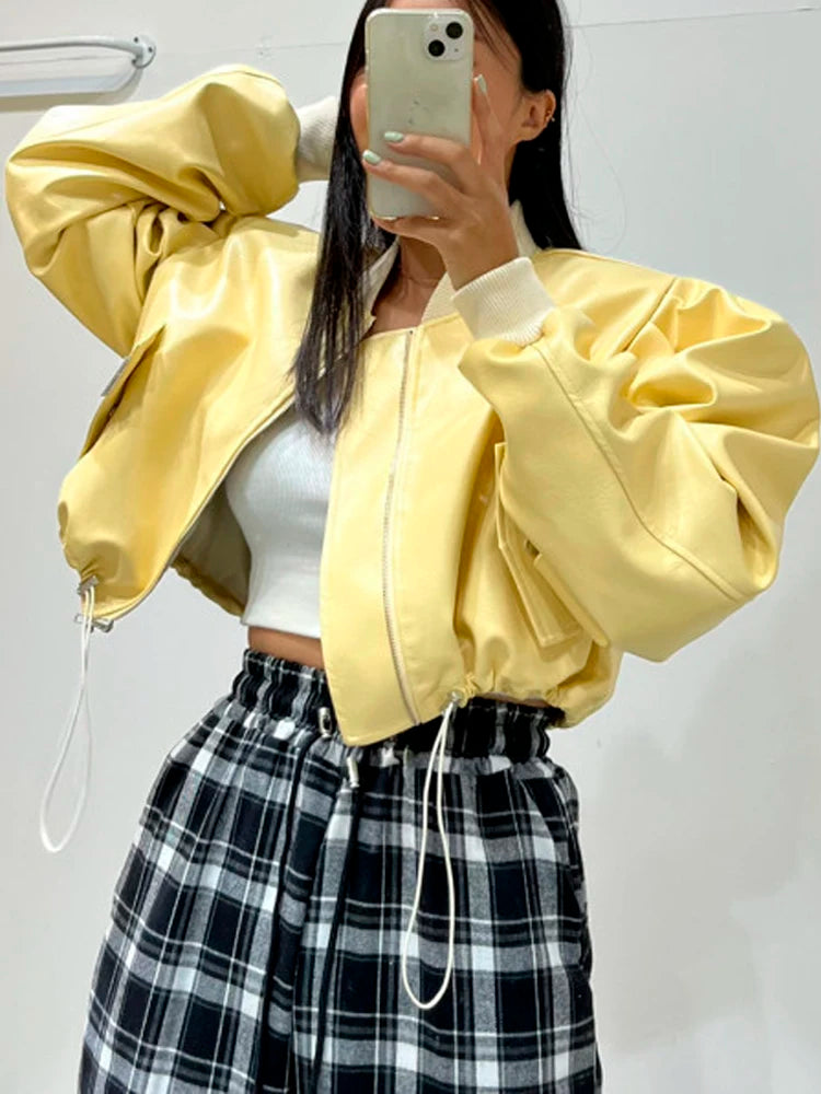 Leather Cropped Spring Bomber