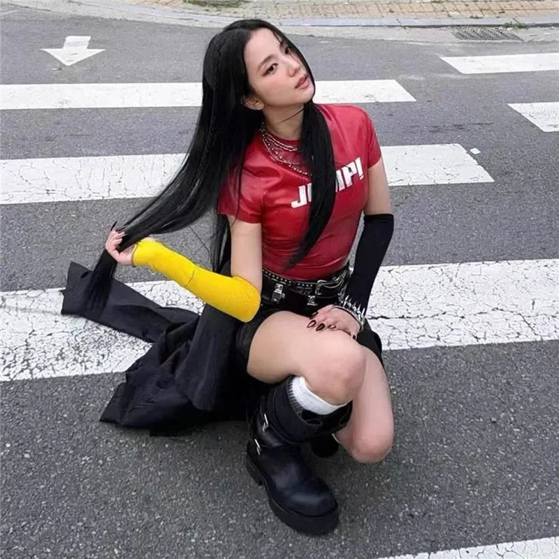 PU Leather Short Sleeve T-Shirts