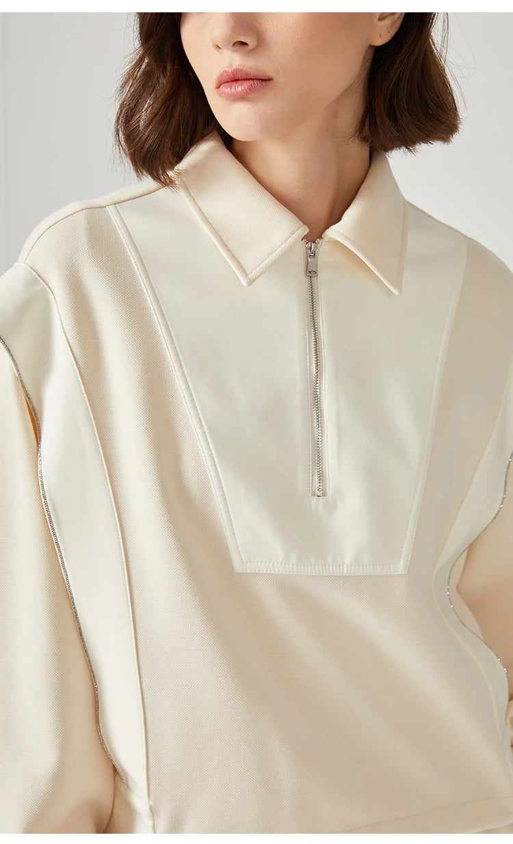 K712W  61% combed cotton Autumn and winter new luxury women's long-sleeved sweatshirt color-blocked pullover top Clothing