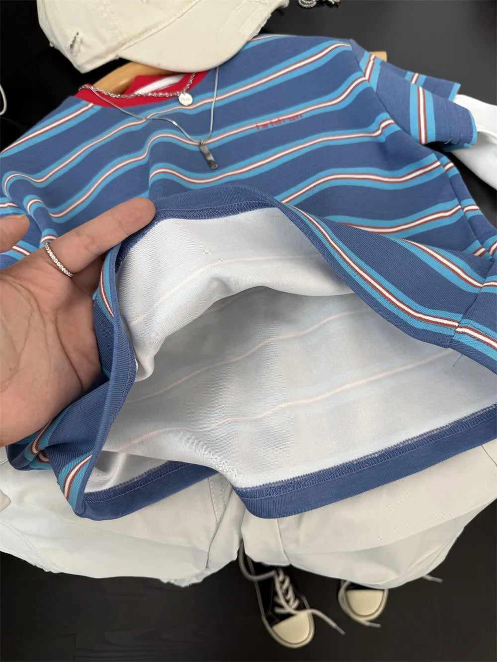 2025 Spring New Boys Red and Blue Stripe