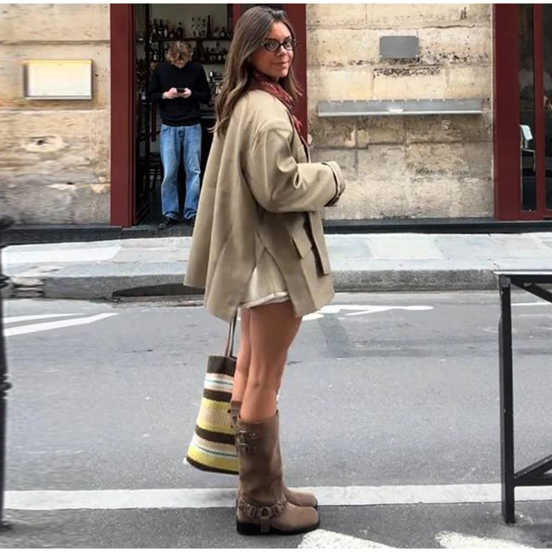 Loose Elegant Grey Asymmetric Blazer