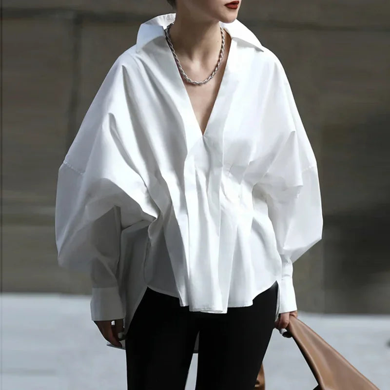 White Blouse  V-neck Solid