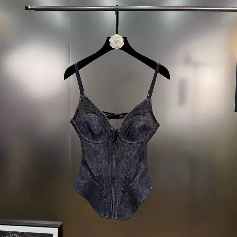 Mesh Denim Camisole Vest
