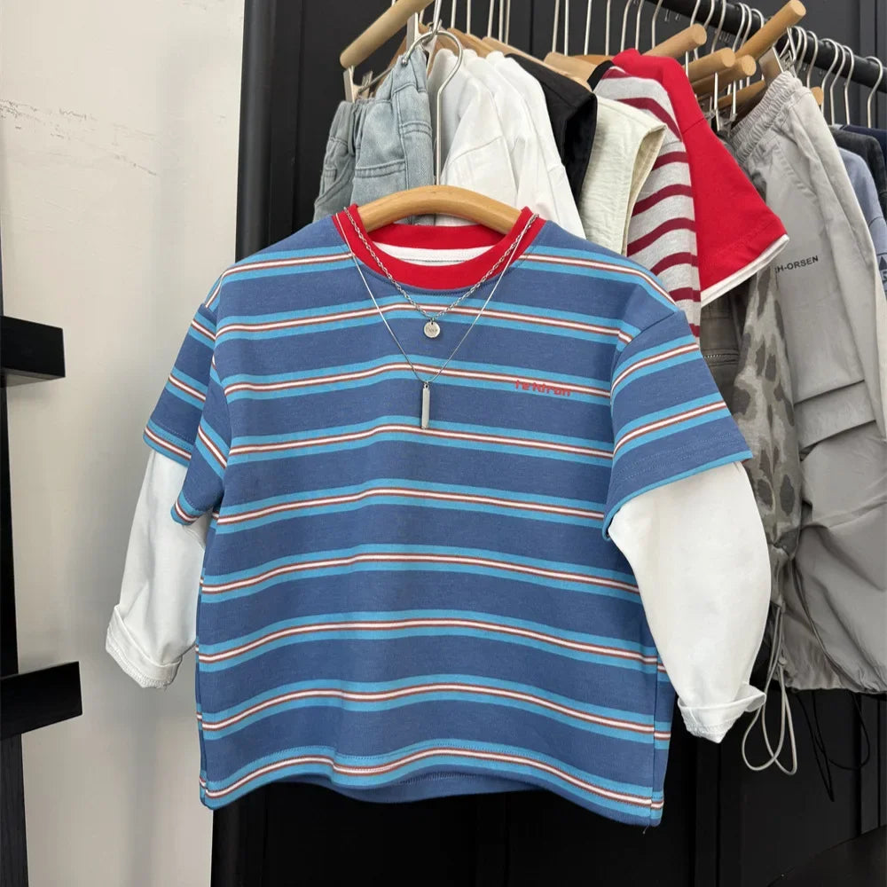 2025 Spring New Boys Red and Blue Stripe