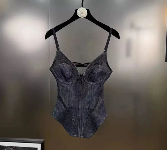 Mesh Denim Camisole Vest