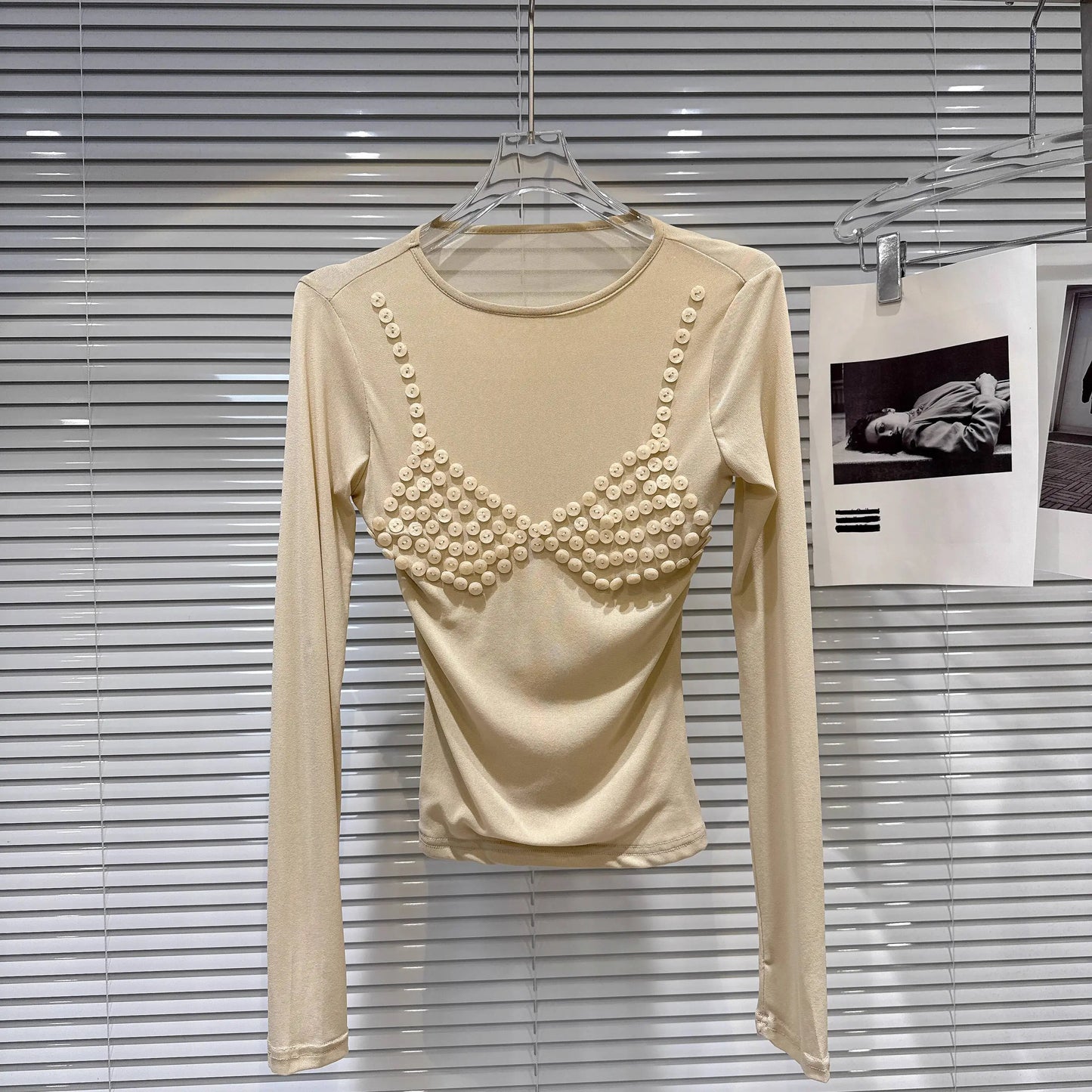 Button Beaded Bikini Pattern Mesh