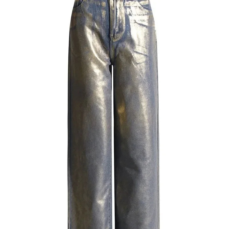 Bronzing Design Straight Jeans