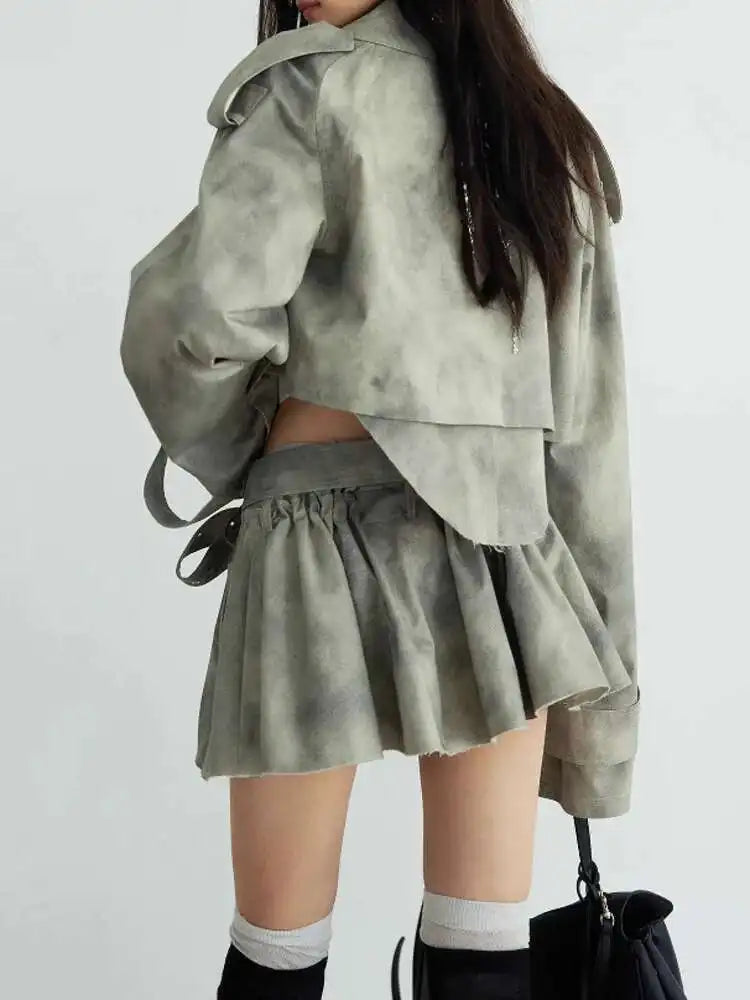 Camouflage Lapel Loose Mini Skirt Suit