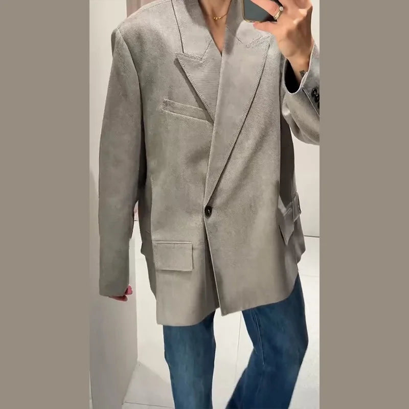 Loose Elegant Grey Asymmetric Blazer