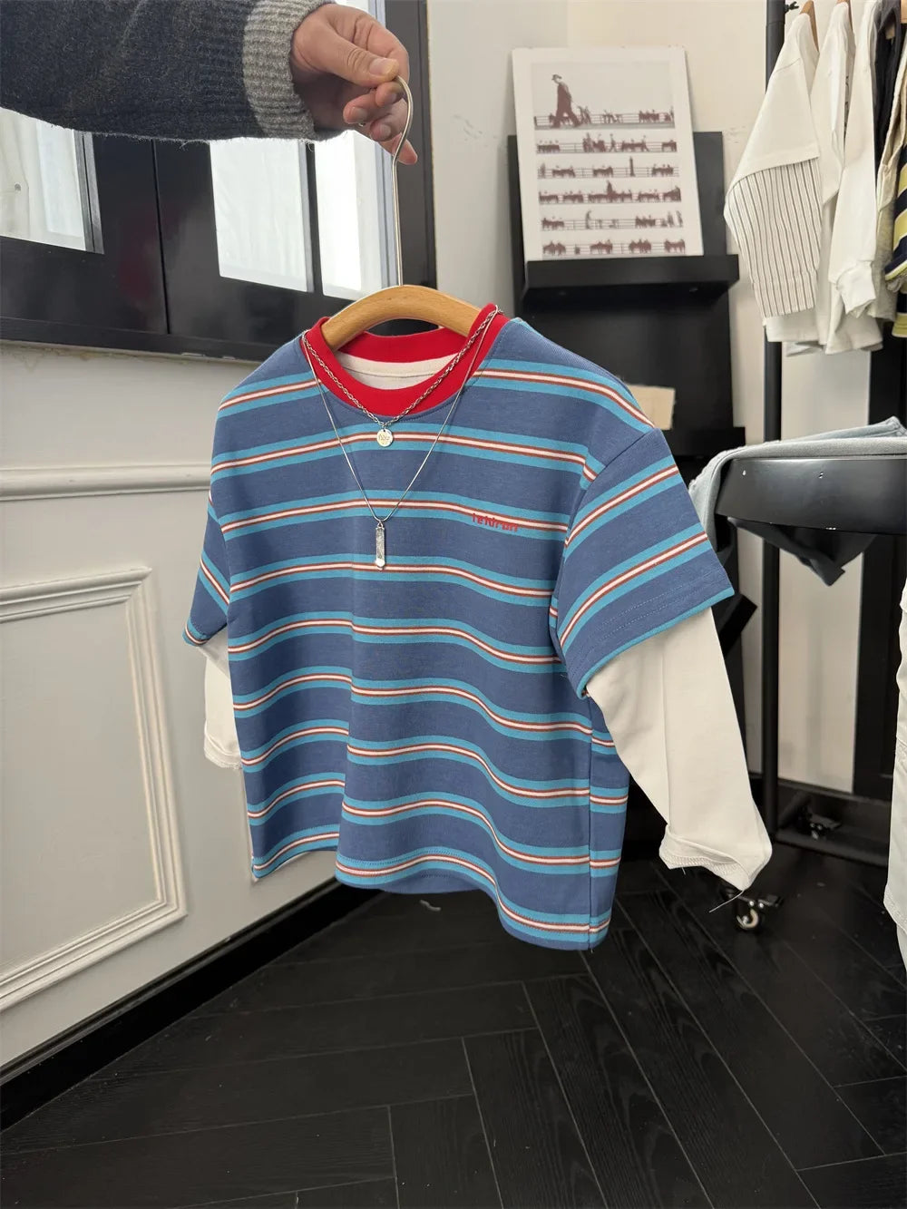 2025 Spring New Boys Red and Blue Stripe
