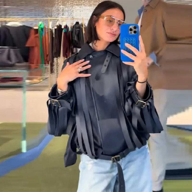 Single Breasted Leather Coat Pocket