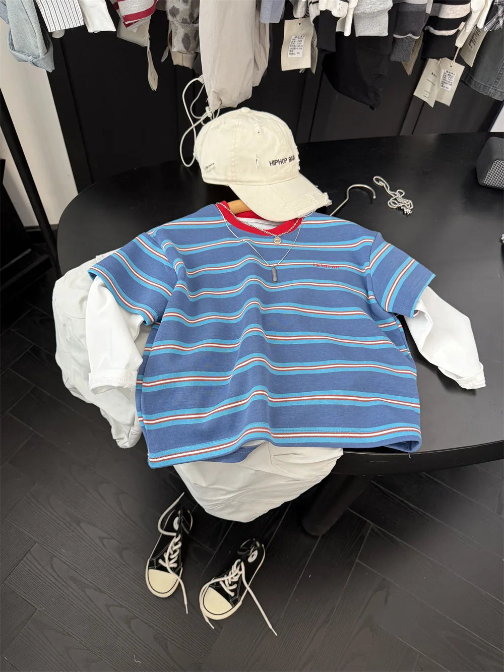 2025 Spring New Boys Red and Blue Stripe