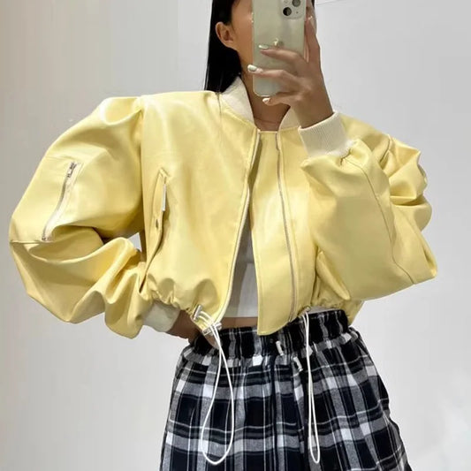 Leather Cropped Spring Bomber