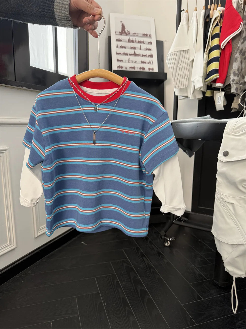 2025 Spring New Boys Red and Blue Stripe
