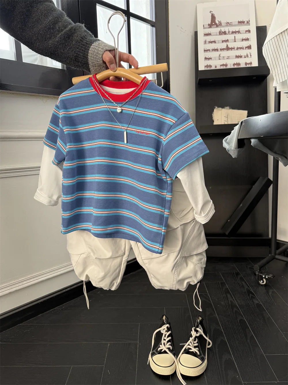 2025 Spring New Boys Red and Blue Stripe