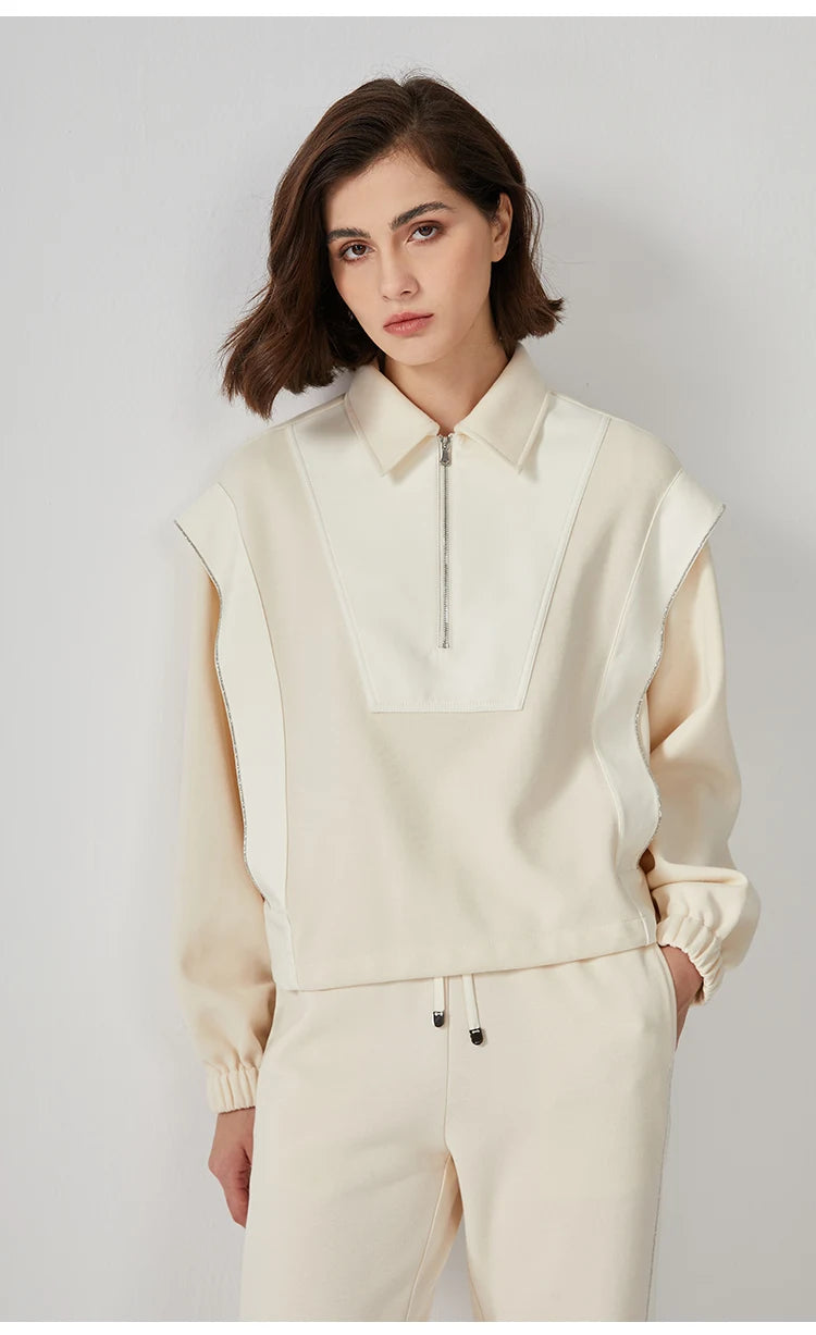 K712W  61% combed cotton Autumn and winter new luxury women's long-sleeved sweatshirt color-blocked pullover top Clothing