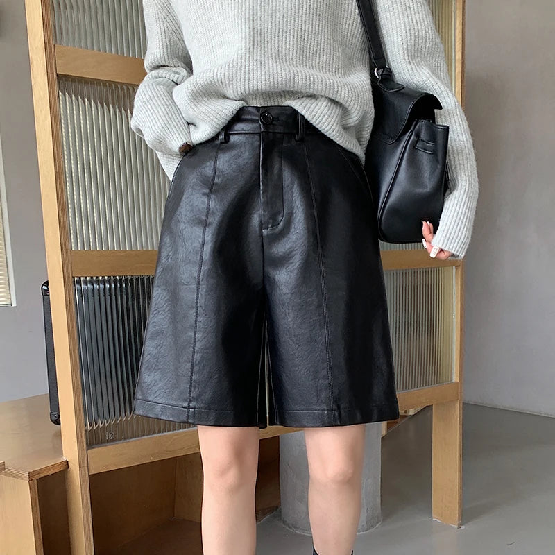 Autumn Winter PU Leather Women's Shorts