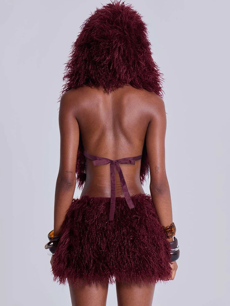 Hooded Furry 2 Piece Set Women