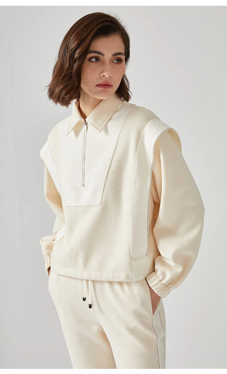 K712W  61% combed cotton Autumn and winter new luxury women's long-sleeved sweatshirt color-blocked pullover top Clothing