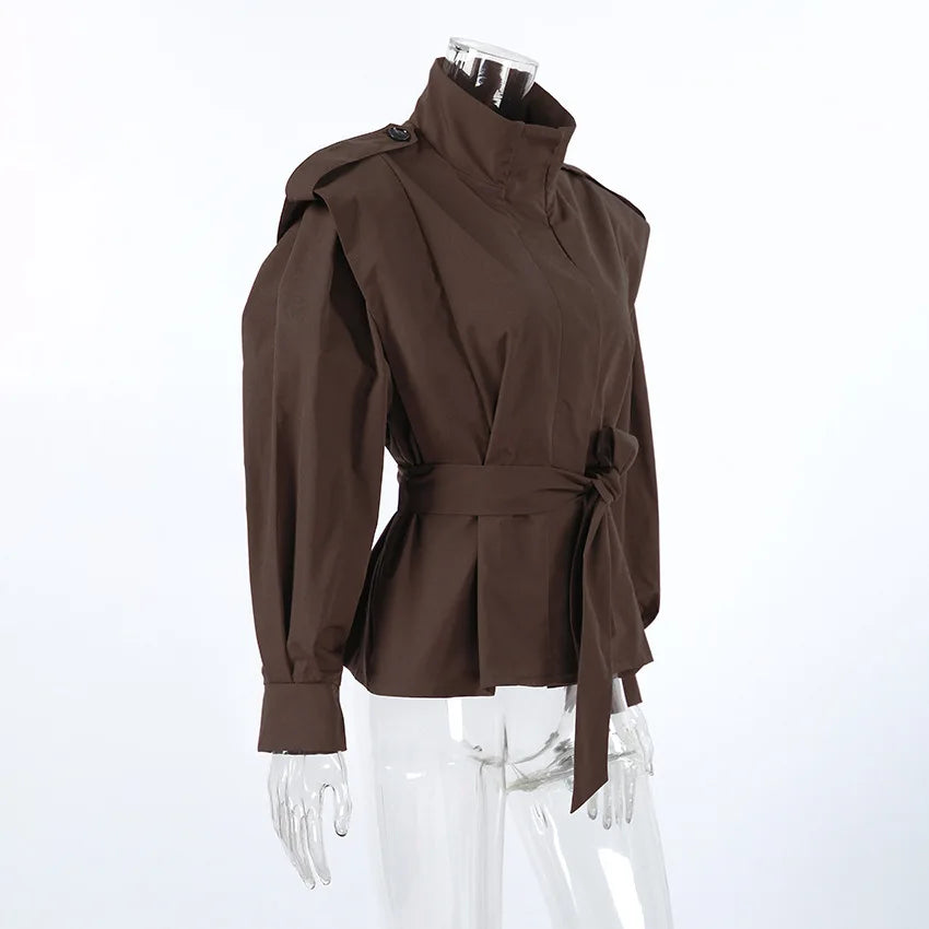 Lace-up Slim Solid Trench Coat