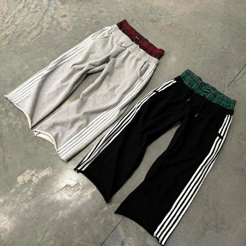 Retro Striped Women's Sports Pants Harajuku Splicing