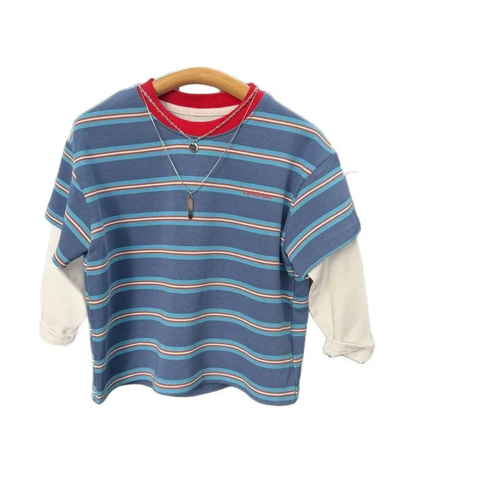 2025 Spring New Boys Red and Blue Stripe