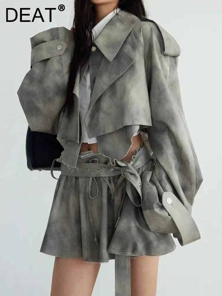 Camouflage Lapel Loose Mini Skirt Suit