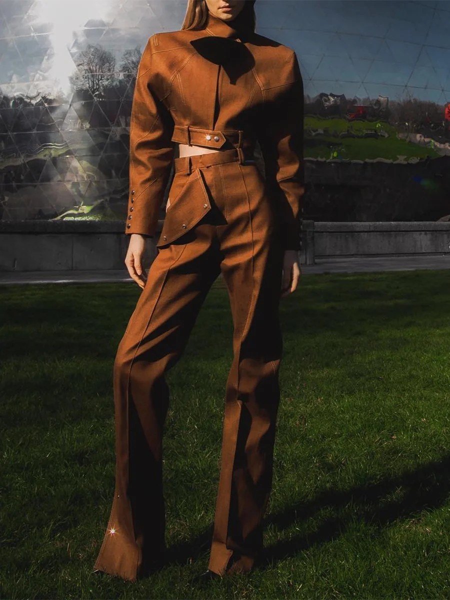 2 Piece Set for Women Stand Neck Long Sleeve