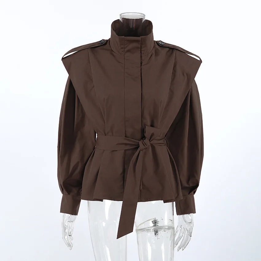 Lace-up Slim Solid Trench Coat