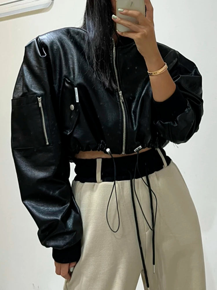 Leather Cropped Spring Bomber