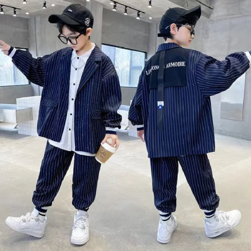 Stripe Suit Long Sleeve Loose Blazer Trousers