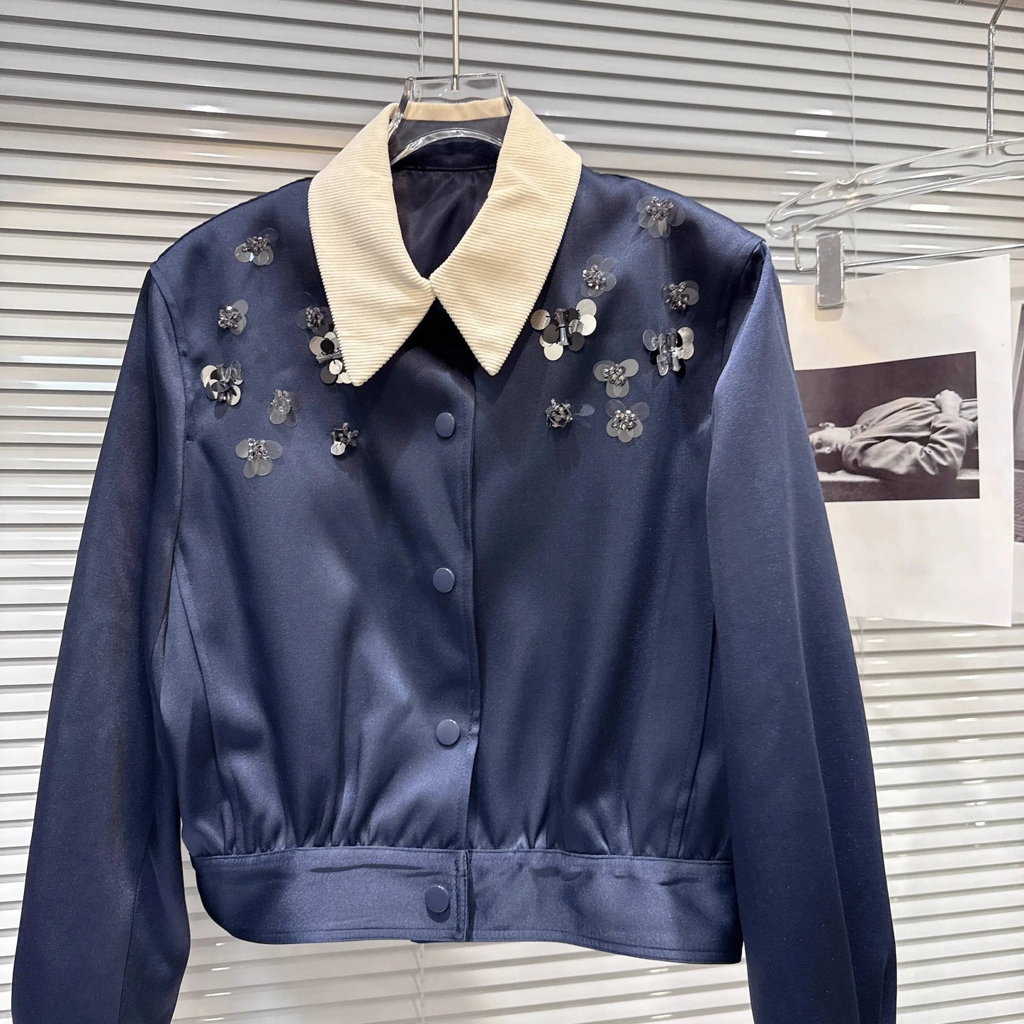 Turn Down Collar Sequins Beadings skirt set