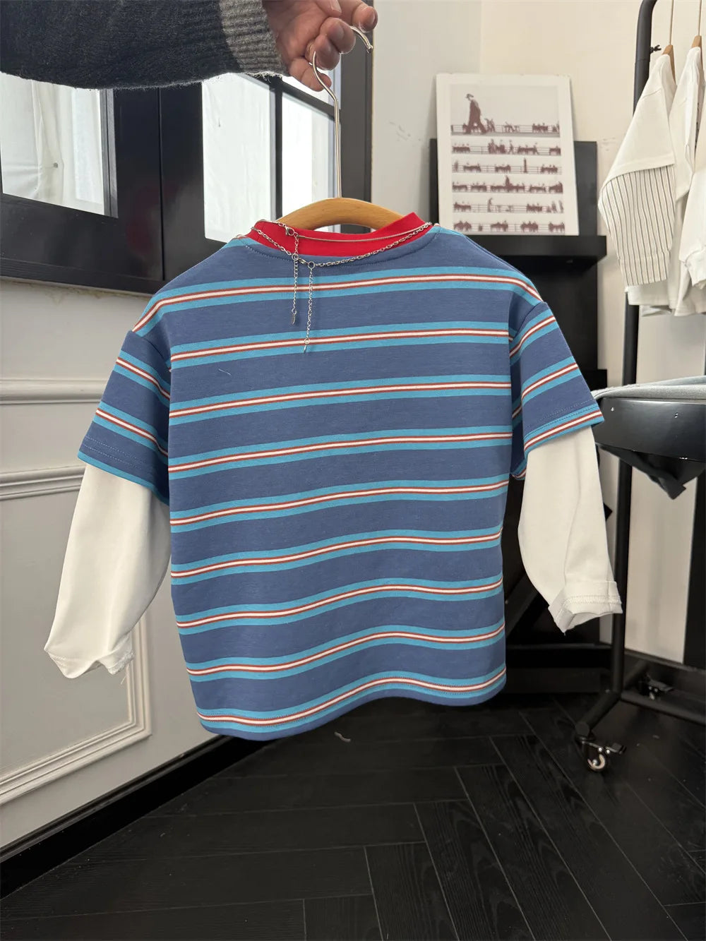 2025 Spring New Boys Red and Blue Stripe