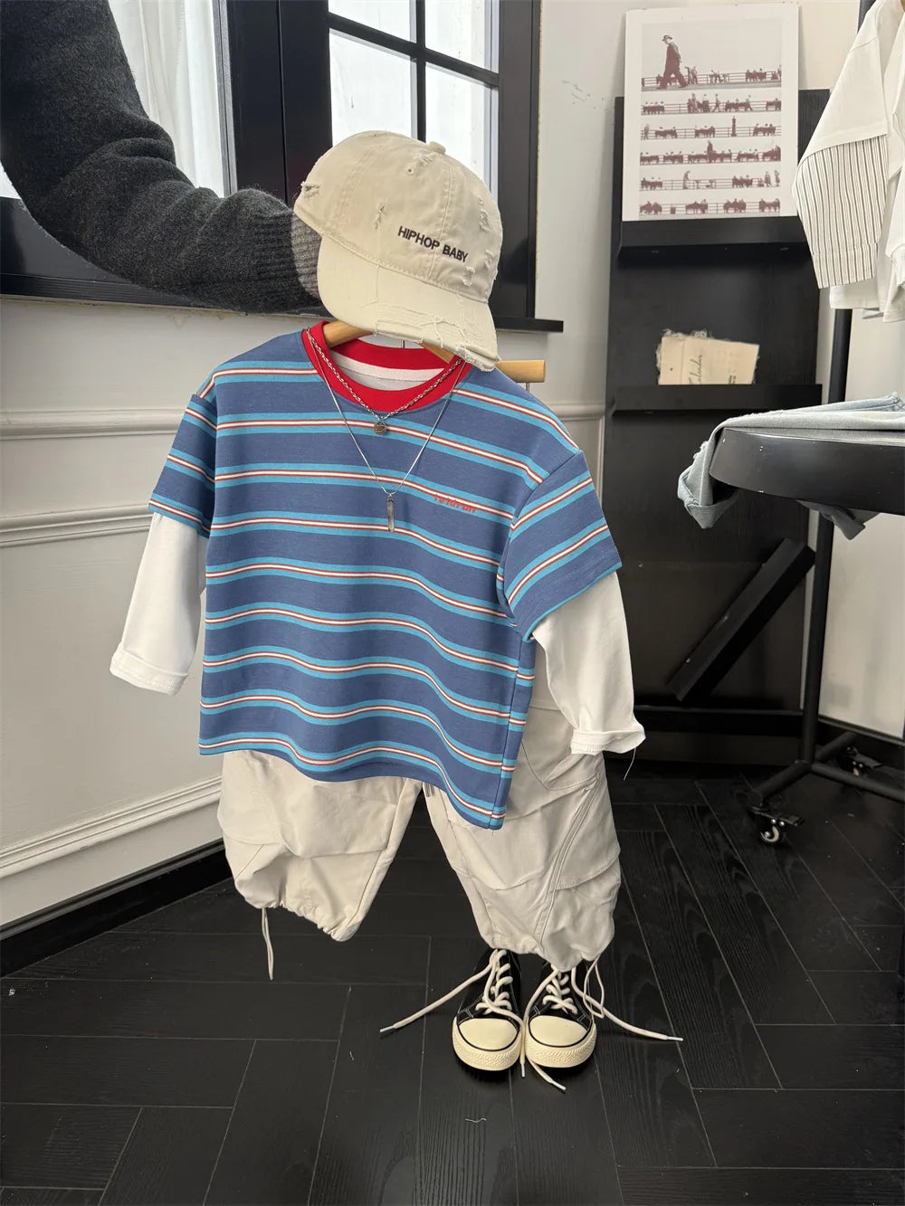 2025 Spring New Boys Red and Blue Stripe