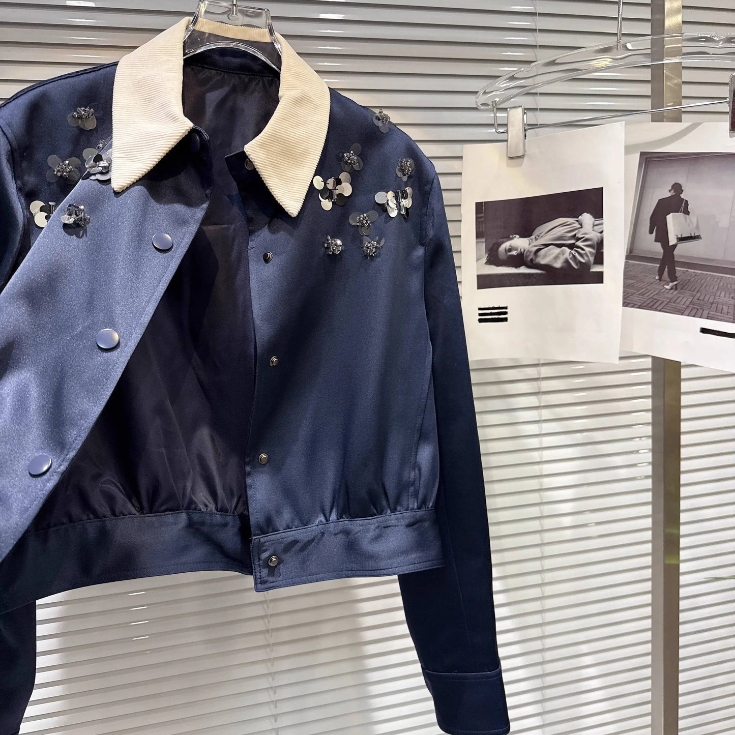 Turn Down Collar Sequins Beadings skirt set