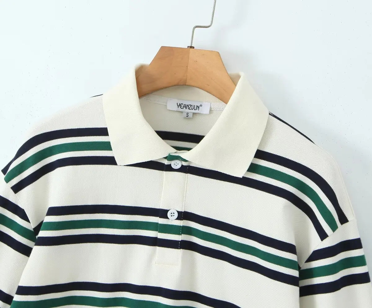 Ladies Polo Shirts Striped Vintage