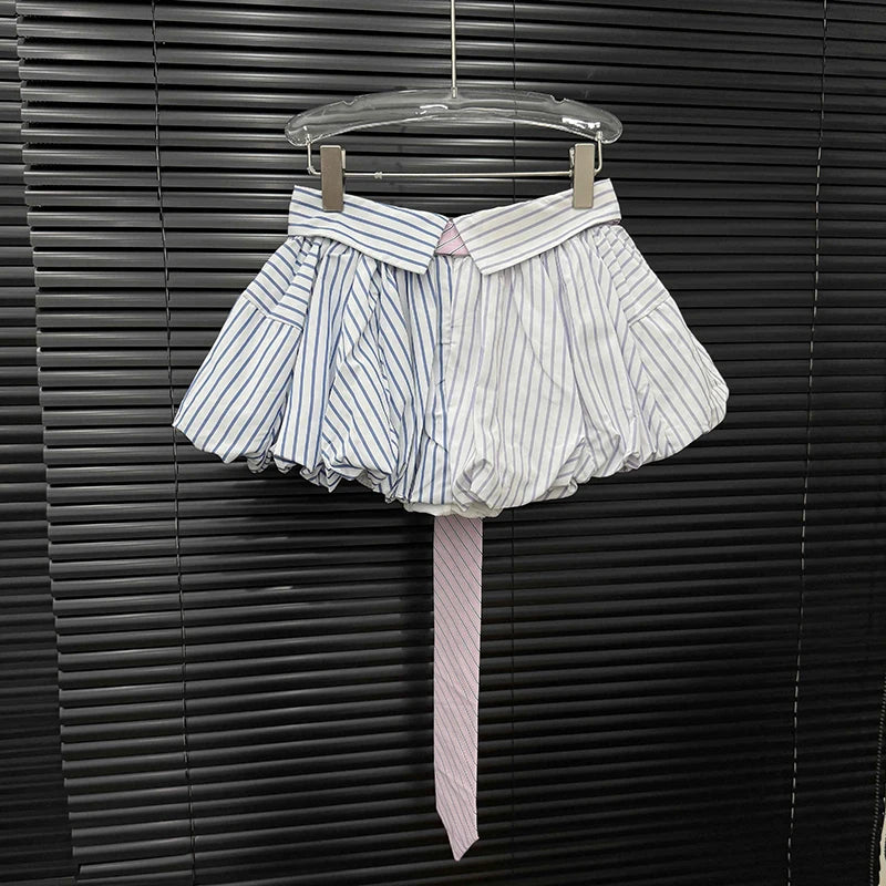 Striped Contrast Color With Tie Skirts