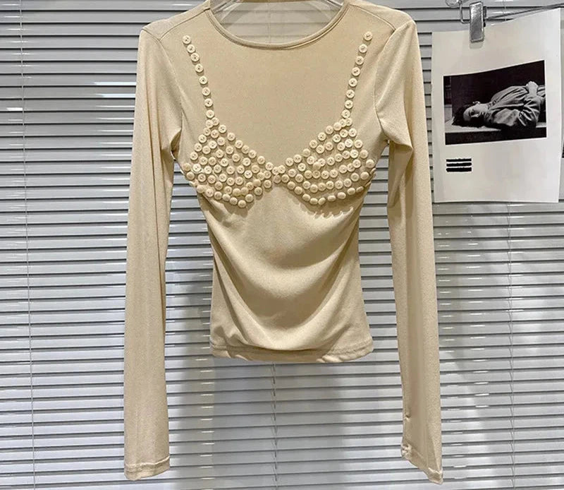 Button Beaded Bikini Pattern Mesh