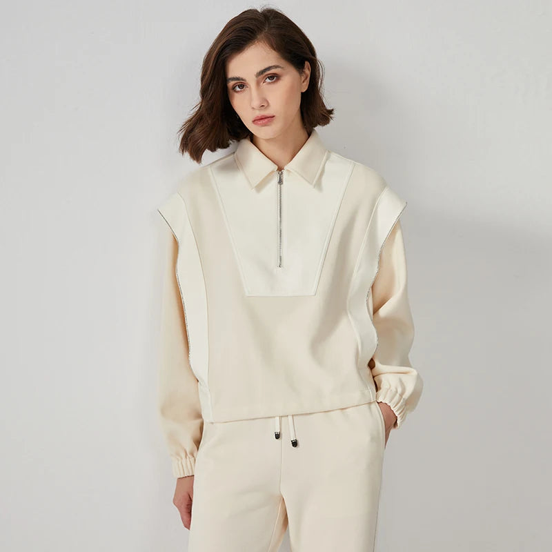 K712W  61% combed cotton Autumn and winter new luxury women's long-sleeved sweatshirt color-blocked pullover top Clothing