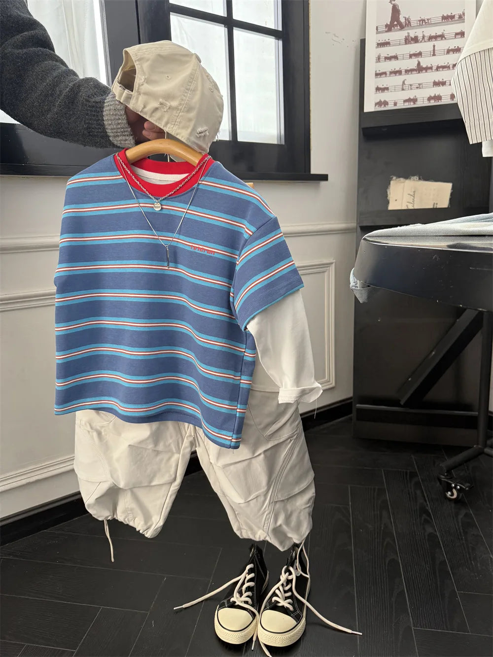 2025 Spring New Boys Red and Blue Stripe