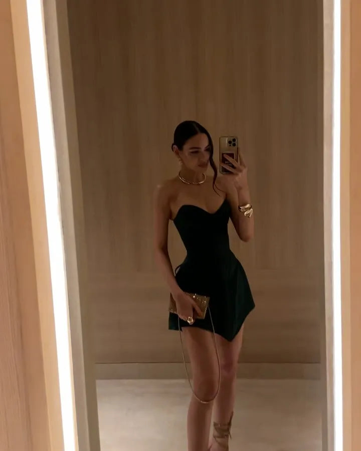 Fishbone Strapless Mini Dress