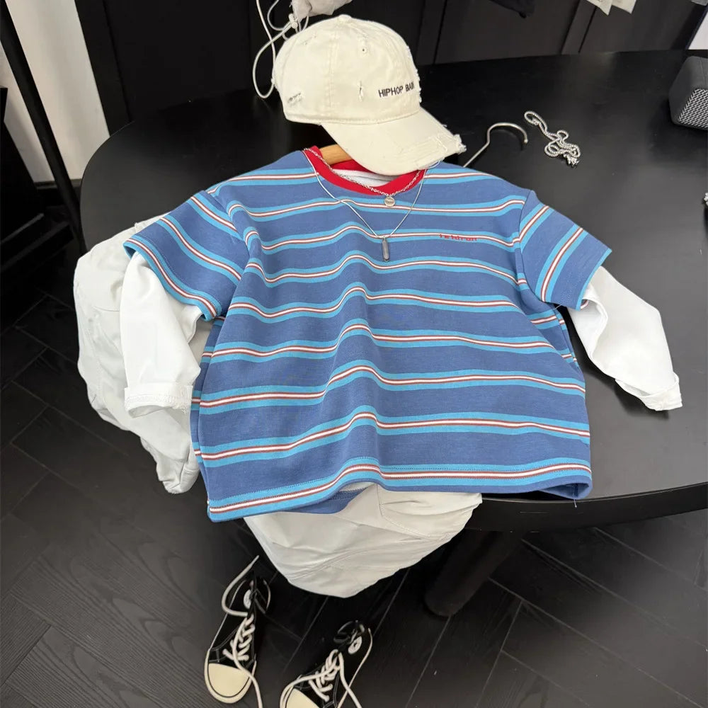 2025 Spring New Boys Red and Blue Stripe