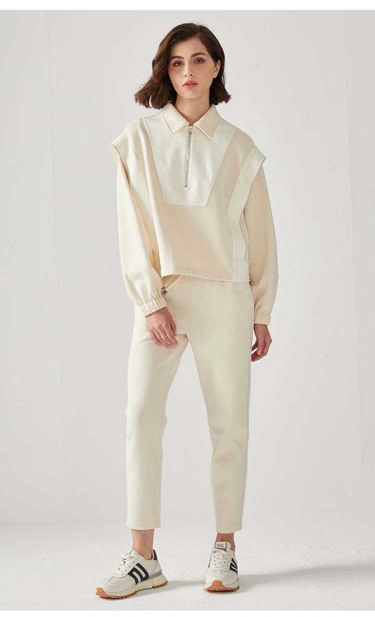 K712W  61% combed cotton Autumn and winter new luxury women's long-sleeved sweatshirt color-blocked pullover top Clothing