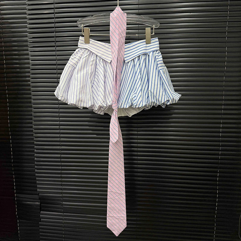 Striped Contrast Color With Tie Skirts