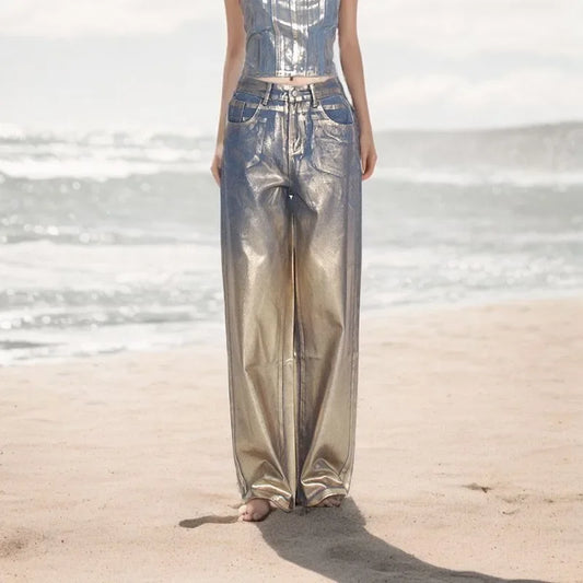 Bronzing Design Straight Jeans