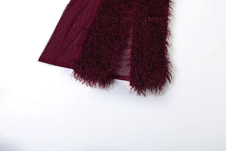 Women Bodysuit+Furry Patchwork